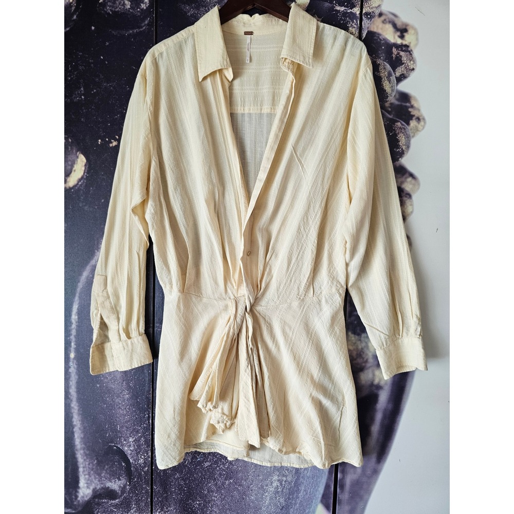 Free People Cream Ivory Textured Front Knot Tara Twist Half Button Dress Small